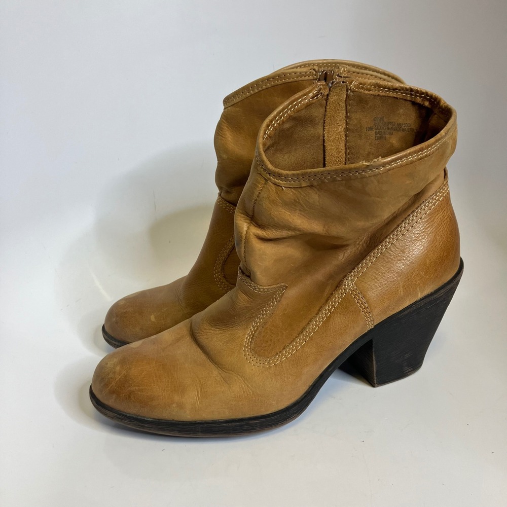 Montana artisan crafted tan leather ankle‎ boots western cowboy womens size 10